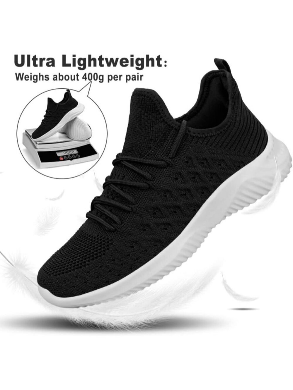Men's Black And White Lightweight Breathable Comfortable Lace-Up Slip On Sneaker - Picture 5 of 6